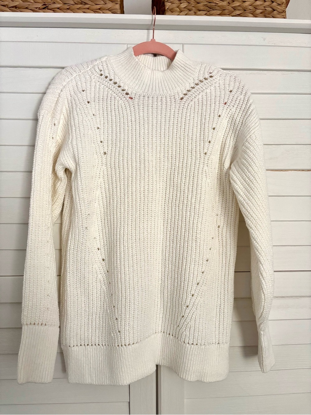 Abercrombie & Fitch Cream White Chunky Knit Long Funnel Neck Sweater M